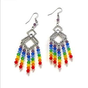 Rainbow Beaded Chandelier Earrings on Stainless Steel Ear Wires